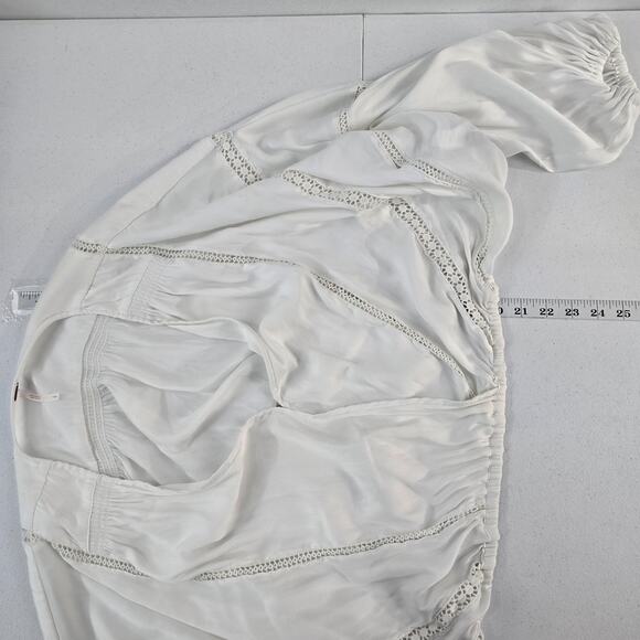 Free People Women’s White Long Sleeve Surplice Boho Peasant Blouse Size Small 65 - Picture 4 of 9